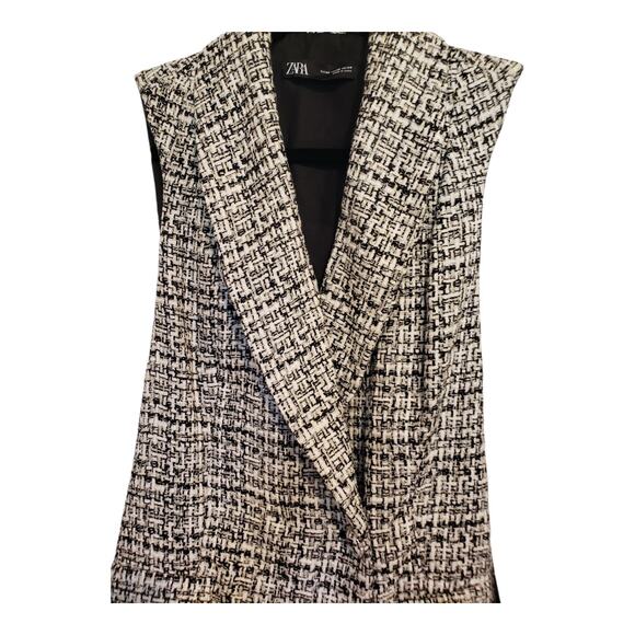 ZARA WOMAN TWEED BLACK WHITE ROMPER MINI VEST SUIT DRESS XS NWT - Picture 3 of 16